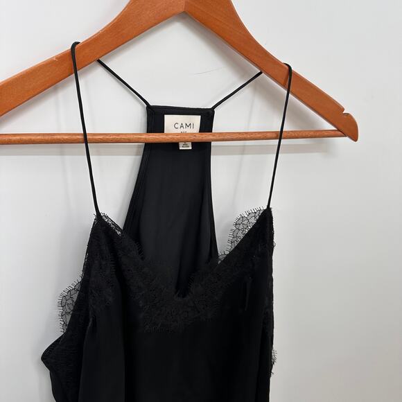 CAMI NYC Lace Trimmed 100% Silk Camisole in Black // L - Picture 5 of 11